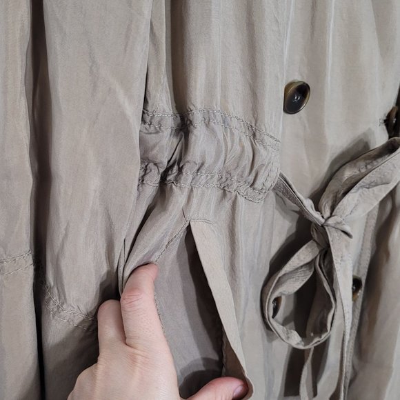 Jean Paul Barlin Tan Double Breasted Silky Neck Tie Long Sleeve Belted Jacket - Picture 7 of 13